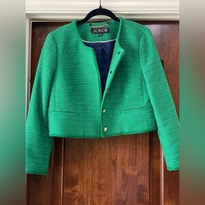 J. Crew Louisa lady jacket in sequin tweed in green Sz 6 runs small